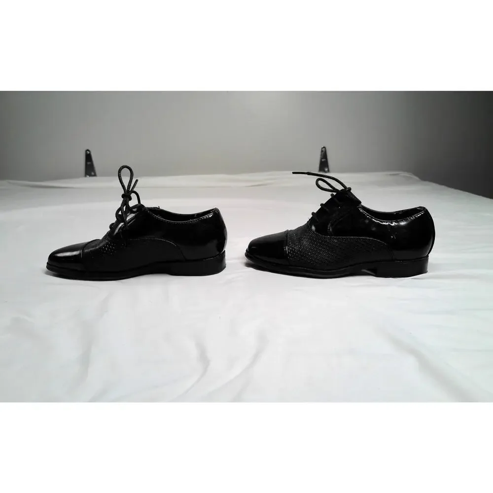 Robertdavid Boys 12M Black Cap Toe Oxford Dress Shoes Formal Wedding Church